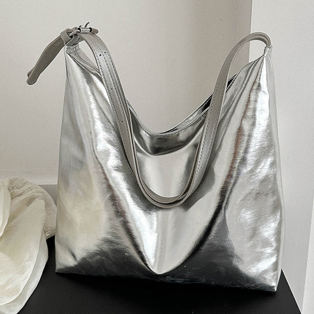 High Capacity Luxury Designer Bag for Women Fashion Shopping Bag Silver Gold Casual PU Leather Tote Bag Soft Top-Handle Handbag