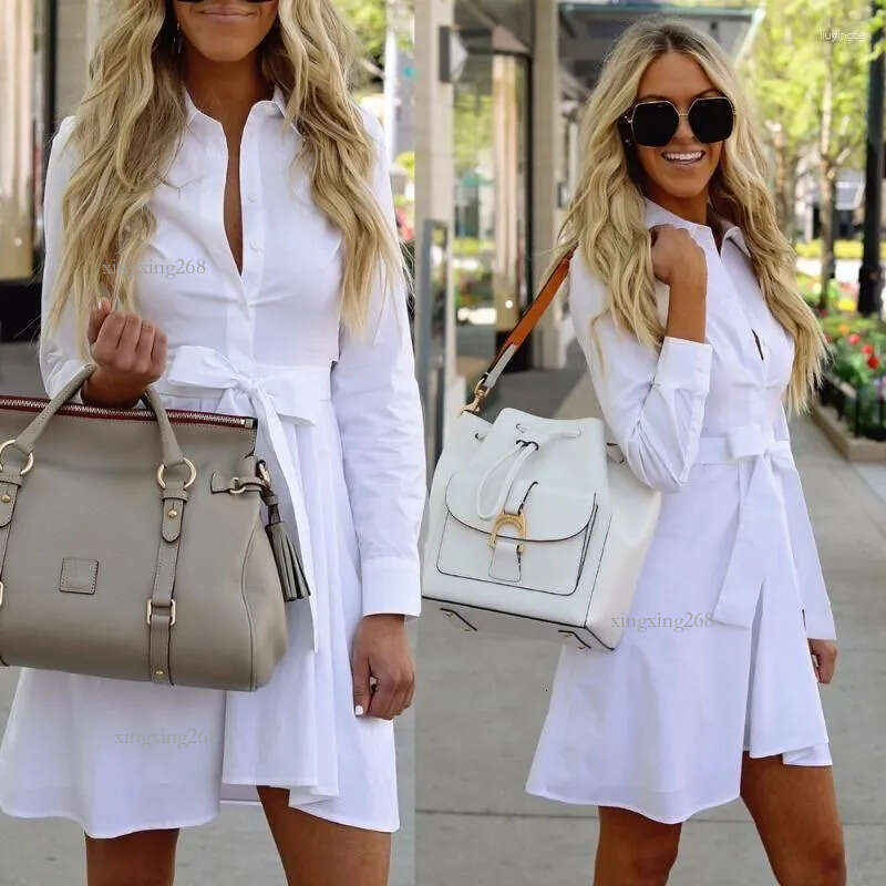 Designer Casual Dresses Women White Long Sleeve Shirt A-line Dress Summer Elegant Trend Comfortable Woman Bloues Clothing Fashion Womens Clothing