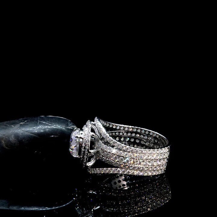 By Ritzin Inc Moissanite Ring Set Wedding Rings Original for Womens Women's Sterg Sier Round Adjustable Zirconia 6.5 Mm gorgeous