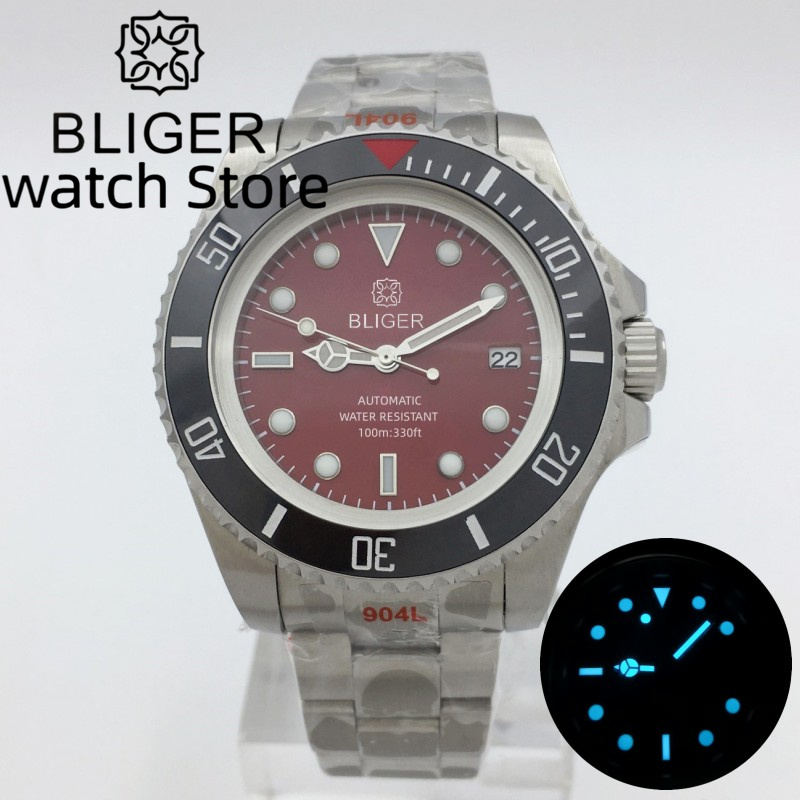 BLIGER 43mm SEA Red Dial Sapphire Crystal Ceramic Insert Rotating Bezom PT5000 NH35 MIYOTA 8215 Automatic Mechanical Men's Watch