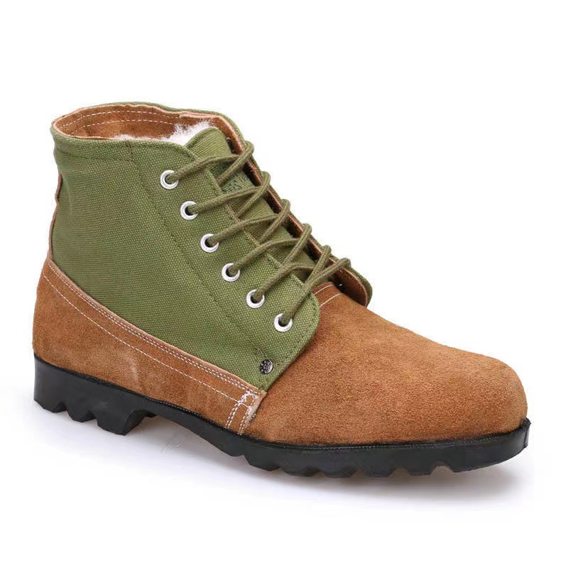 Men's Large-sized Wool Big Head Thick Green Snow Boots.