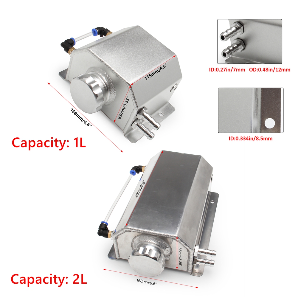 1L/2L Universal Catch Can Coolant Radiator Overflow Aluminum Oil Fuel Tank With Drain Plug Sier Black OCC-1009