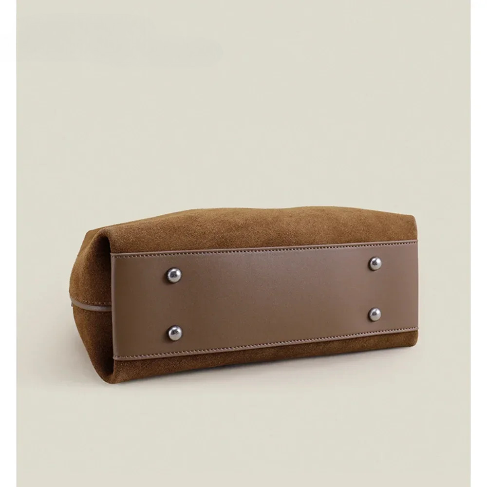 Dark Red Coffee Matte Suede Leather Pillow Tote High Quality Women's Handbag Winter Autumn Female Shoulder Bag Suede Vintage Style BagVoyage