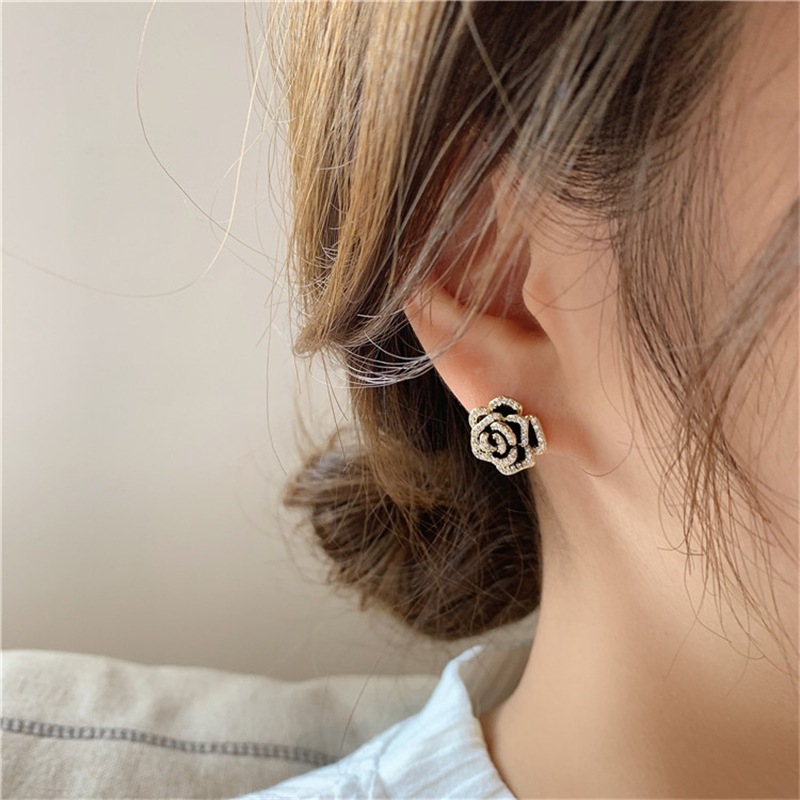 Charm Rose Flower Stud Earrings Jewelry 18K Gold Plated S925 Needle Jewelry