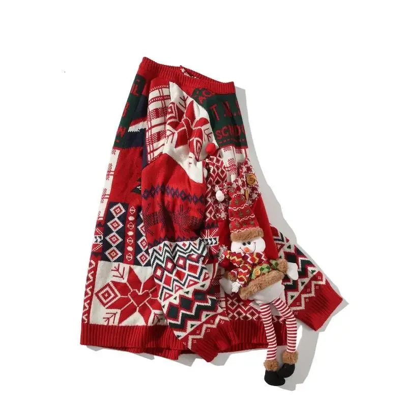 Christmas Style Pullover Sweater Women Y2K AutumnWinter Crew Neck Couples Knit Eve West Jacket 241108