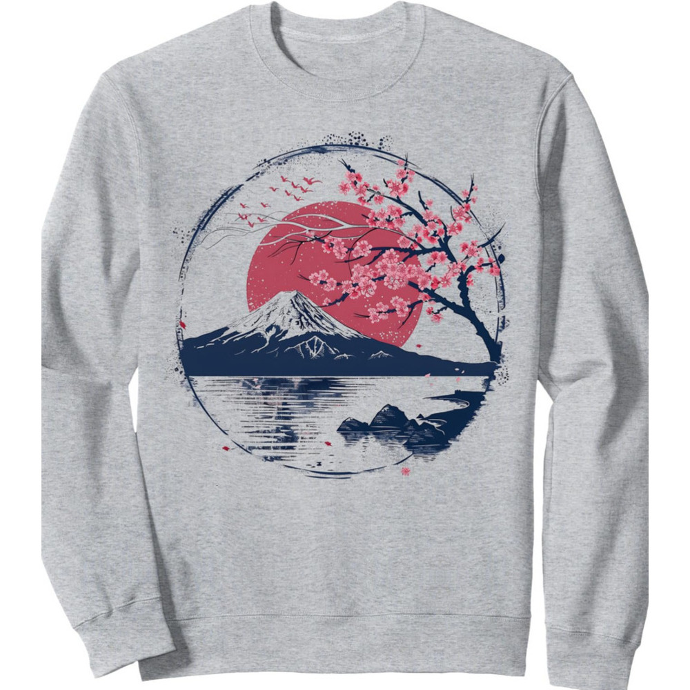 Long Sleeve Shirts for Men sweatshirt Japan Mount Fuji Cherry Blossom Tree Sunset Japan Sweatshirt T shirt Tee Streetwear Casual tops clothes