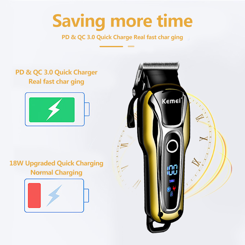 Kemei KM-1990 Hair Clipper Rechargeable Electric Hair Trimmer Professional Men's Hair Cutting Machine With LED Display