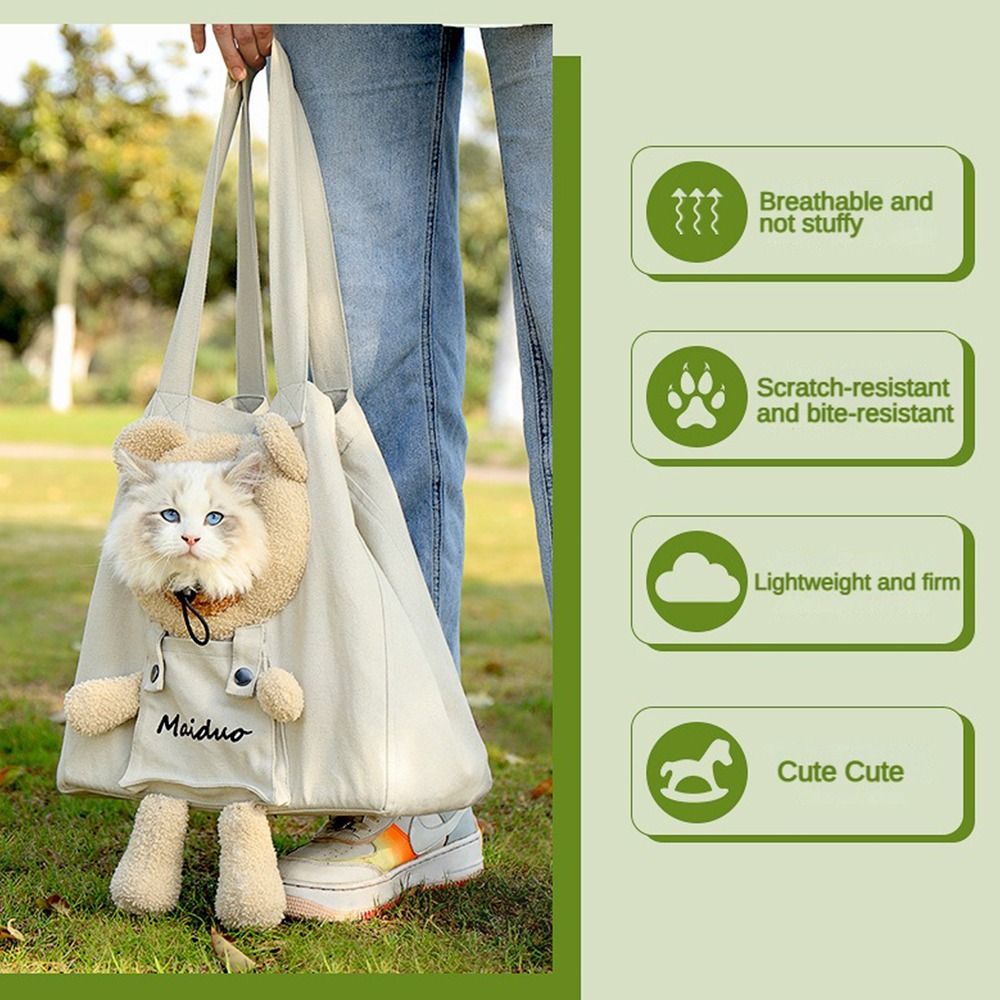 Portable Canvas Handbag Puppy Messenger Bag Pet Knapsack Tote Cat Shoulder Bag Grinding Paws Toys Cat Scratcher Tree Wooden Pet