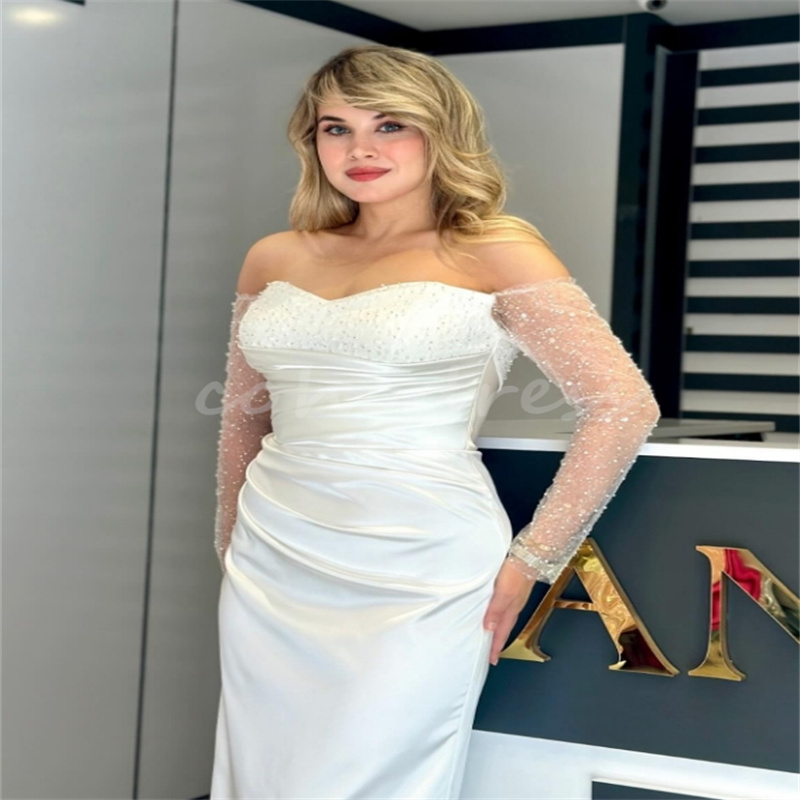 Arabic Dubai Mermaid Wedding Dresses With Overskirt Train Long Sleeve Soft Satin Country Bridal Gowns Elegant Bride Dress Vestidos De Novia Boda 2025