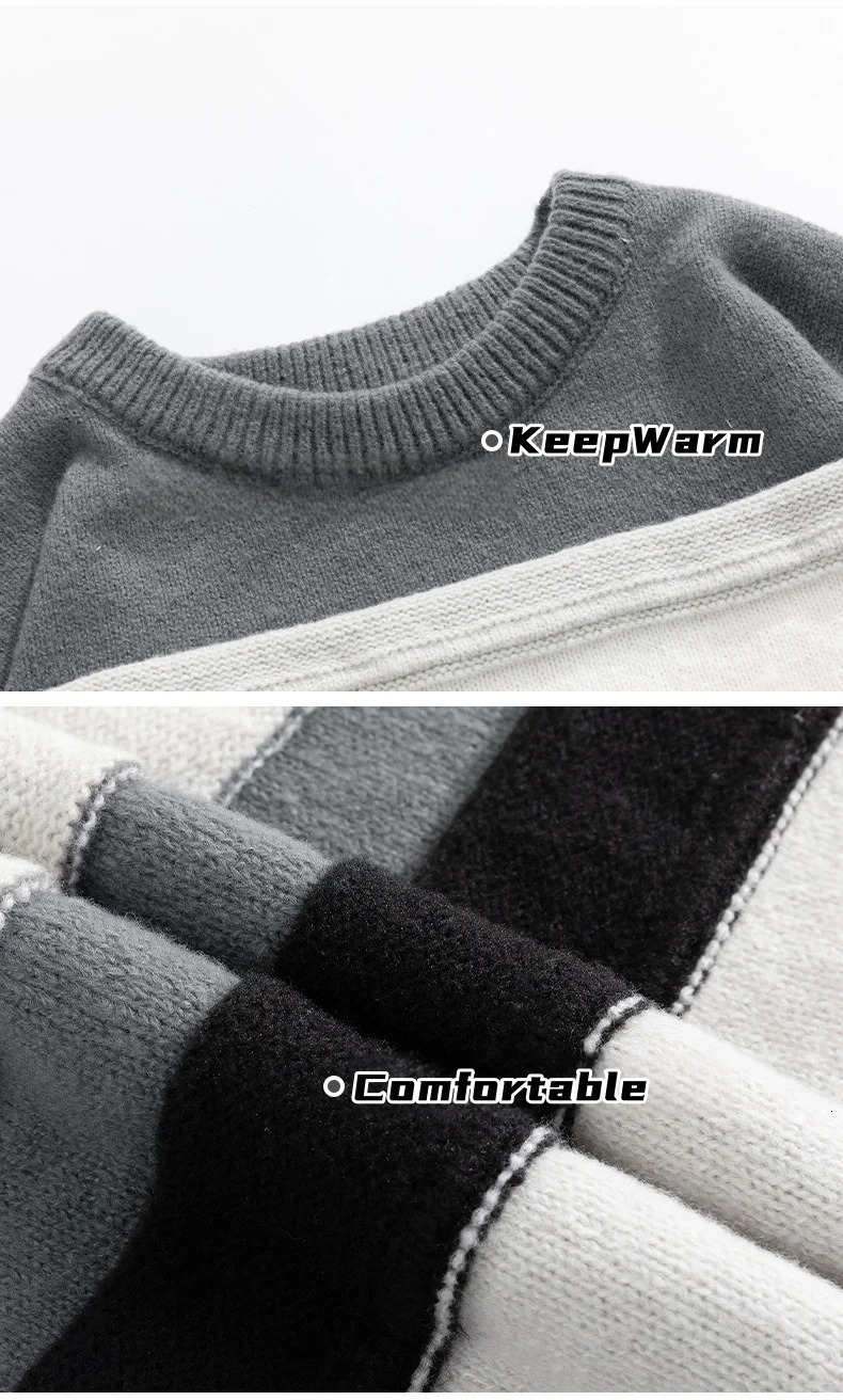 Colorblocking Striped Sweater Mens Autumn Winter Couple Loose Round Neck Bottom Knit Soft Warm 241111