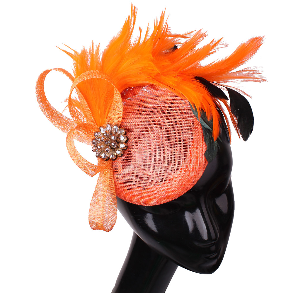 Orange Fancy Feathers Hat Millinery for Ladies Headpieces Sinamay Elegant Fascinator Women Tea Party Royal Race Hair Accessories