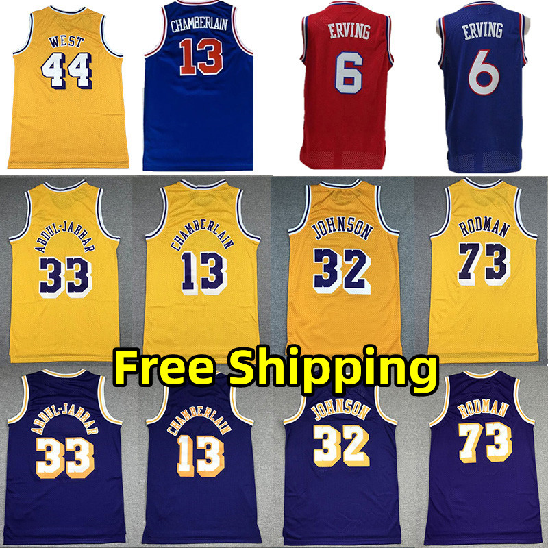 Stitched Retro Basketball Jerseys 13 Wilt Chamberlain 33 Kareem Abdul Jabbar Jerry West 6 Dr J Julius Erving 73 Dennis Rodman Jersey Mesh vest vintage Men embroidery