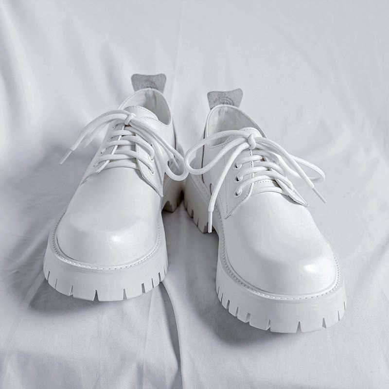 Men Dress Shoes Thick Sole White Small Leather Shoes For Mens Dressing Extra Large Toe Leather Shoes 241009