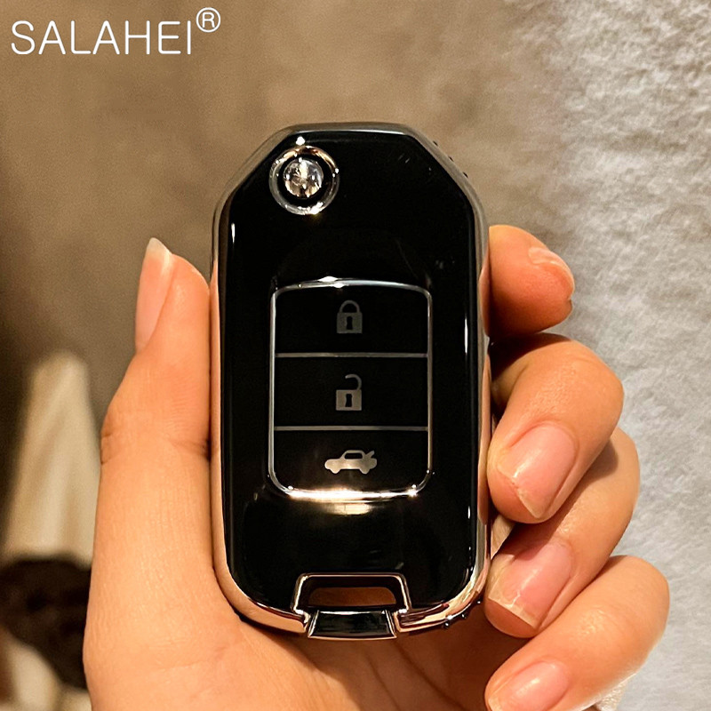 New TPU Car Flip Key Case Cover Shell Keychain For Honda Civic CR-V HR-V Accord Jade Crider Odyssey 2015-2018 Auto Accessories