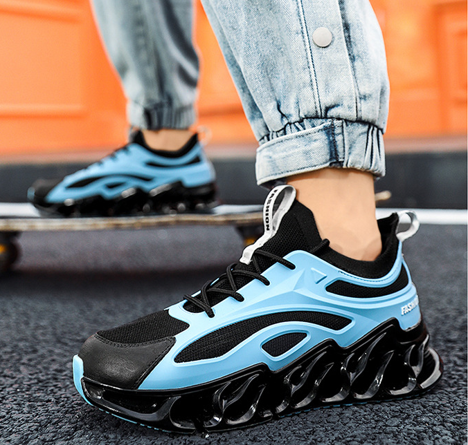 Men's Sports Shoes:Fashion Blade Shoes Running Shoes Breathable Thick Sole Anti-slip Athleisure Style Sneakers,Black/White/Blue,Free shipping