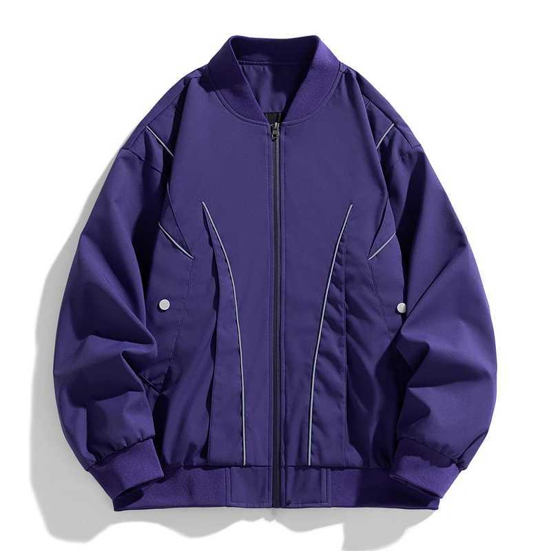 Autumn oversized bomber jacket mens reflective Article Baggy jacket fashionable Korean tight fitting jacket mens plus size top W241111