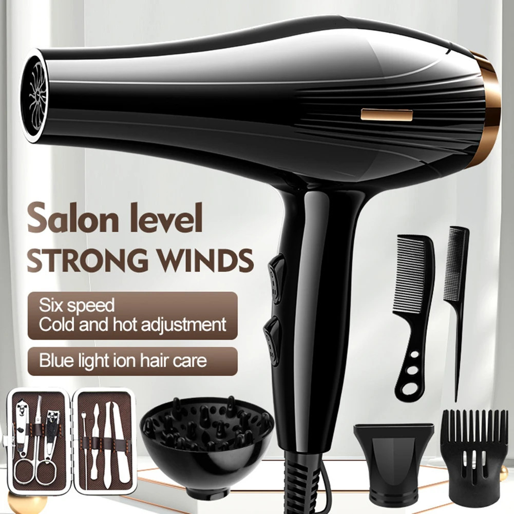 6 In 1 High-Powered Low Noise Hair Dryer Powerful Fast Dry Cold Wind Hair Dryer For Home Travel Hair Styling 241111