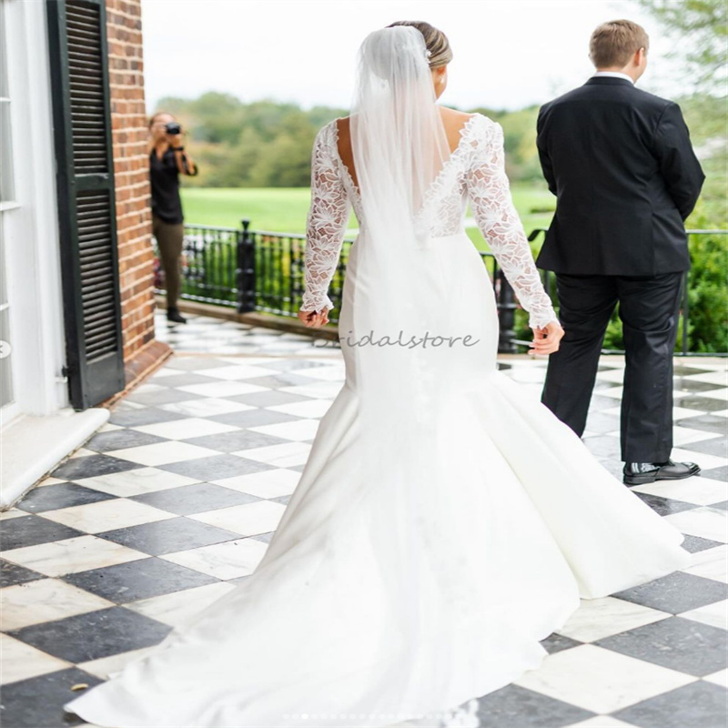 Boho Mermaid Wedding Dresses Fairy Long Sleeve Lace Bohemian Gatsby Bridal Gowns Backless Beach Bride Dress Elegant Outdoor Garden Vestio De Novia 202