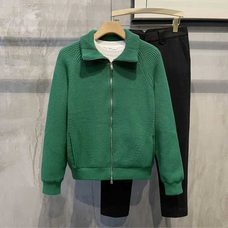 High Quality Mens clothing black high neck jacket cardigan knitted sweater mens zipper jacket large-sized vintage Korean style top T241111