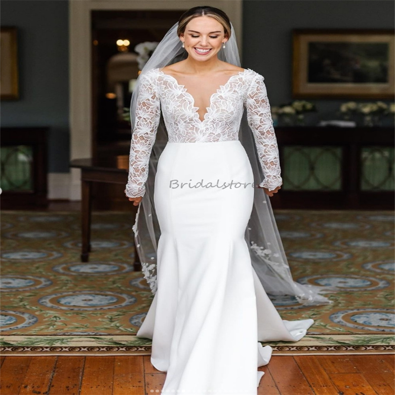 Boho Mermaid Wedding Dresses Fairy Long Sleeve Lace Bohemian Gatsby Bridal Gowns Backless Beach Bride Dress Elegant Outdoor Garden Vestio De Novia 202