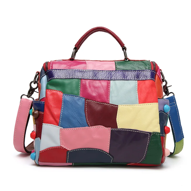 Women's Message Bag Soft Leather Girls Patchwork Multicolor Street Travel Shoulder Bags