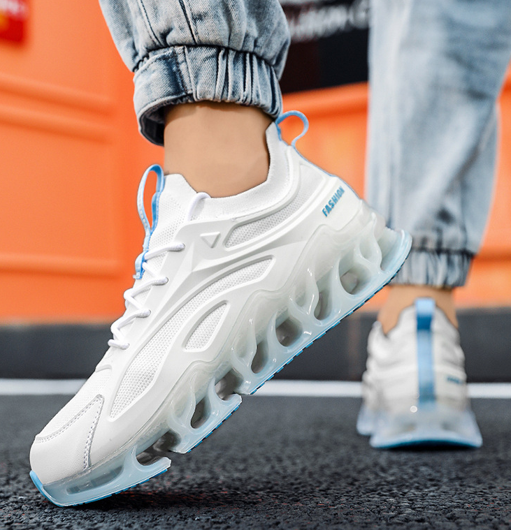 Men's Sports Shoes:Fashion Blade Shoes Running Shoes Breathable Thick Sole Anti-slip Athleisure Style Sneakers,Black/White/Blue,Free shipping