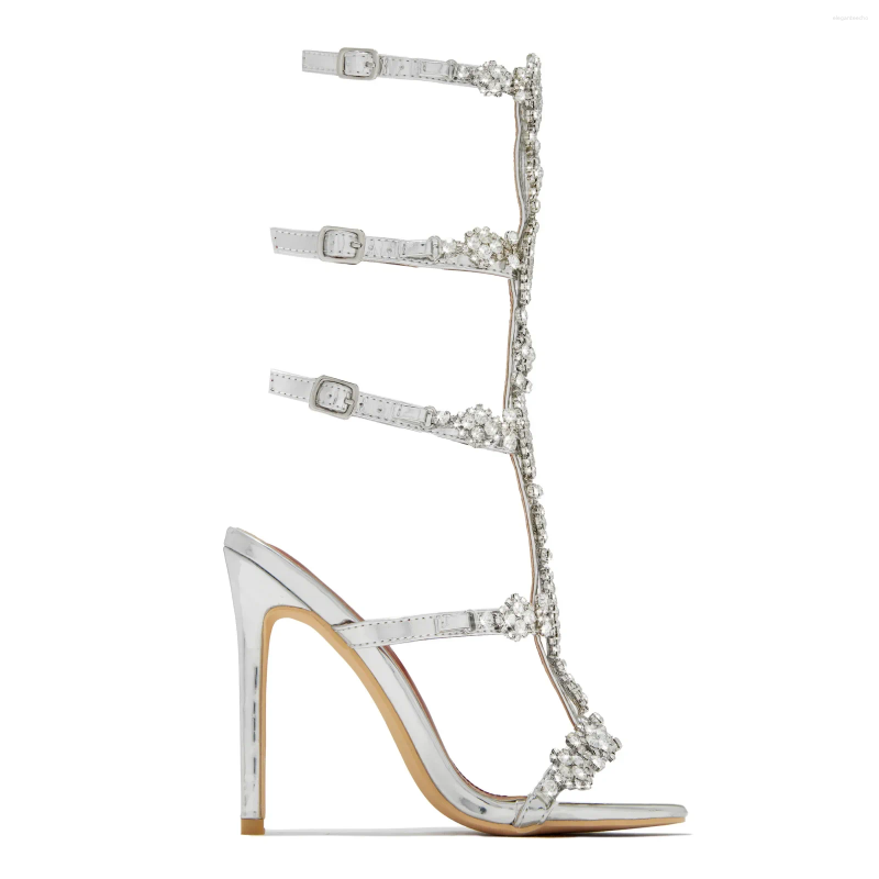 2025 S Fashion Designer Sandals Rhie Decoration Thin Heel Black Sier Shoes Size Cm Square Toe Novelty Atos Mujer Bg