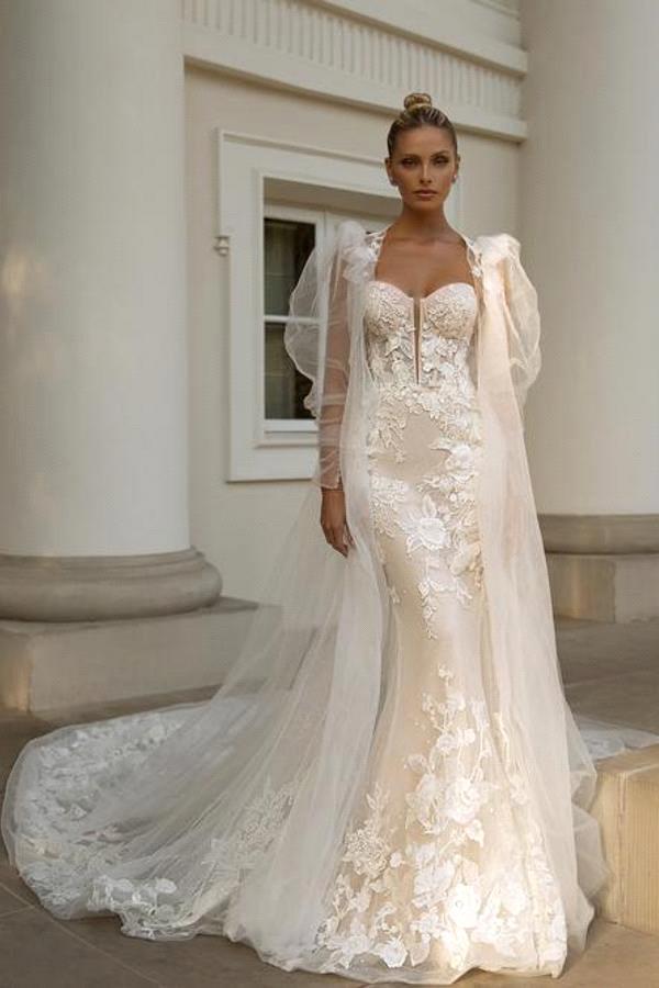 Vintage Mermaid Wedding Embroidered Lace On Net With A-e or Length Slim-e O-neck Sleeveless Bride Dress Button
