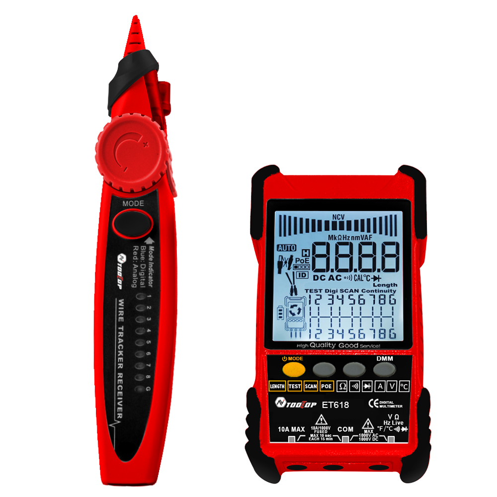 TOOLTOP ET618 ET616 Cable Tester Analogs Digital Search POE Test Cable Pairing Sensitivity Adjustable Network Cable Length Short