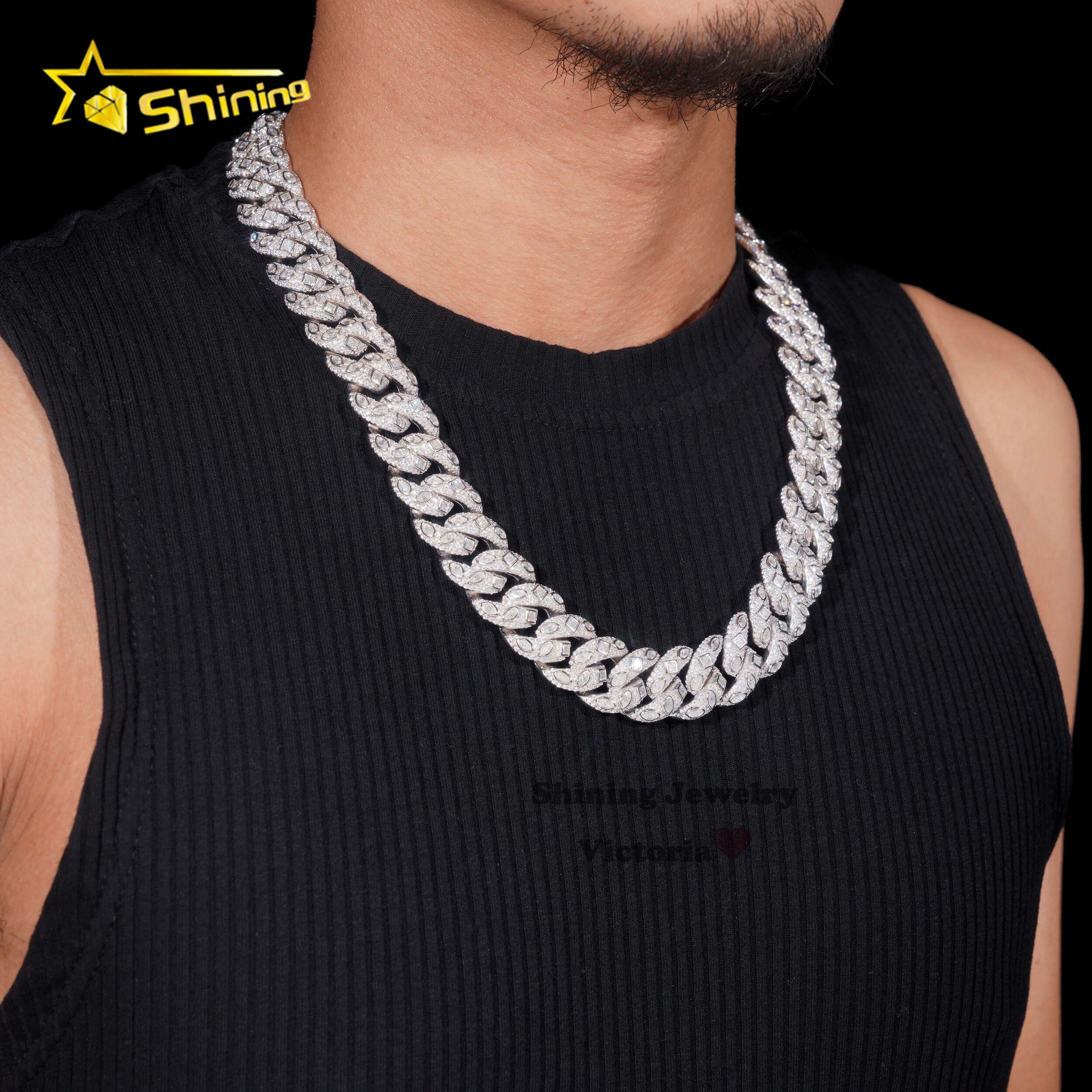 New Arrivals Miami k Lab Grown Dia Necklace Iced Out Sterg Sier 18MM Fancy Cut VVS1 Moissanite Cuban Chain