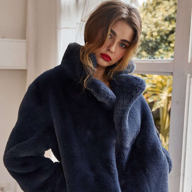 shanshi fur coat women Women's patchwork long sleeved short synthetic rabbit fur coat
