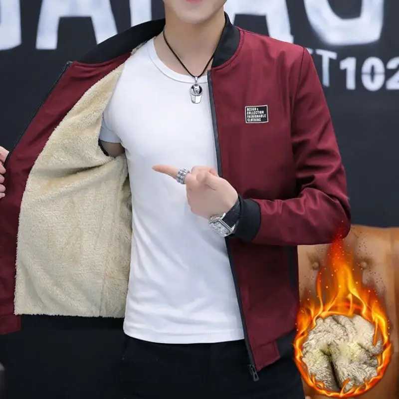 CW Mens Bomber Zipper Jacket Winter Mens Wool Warm Jacket Casual Street Clothing Hip Hop Slimming Pilot Jacket Mens Clothing W241111