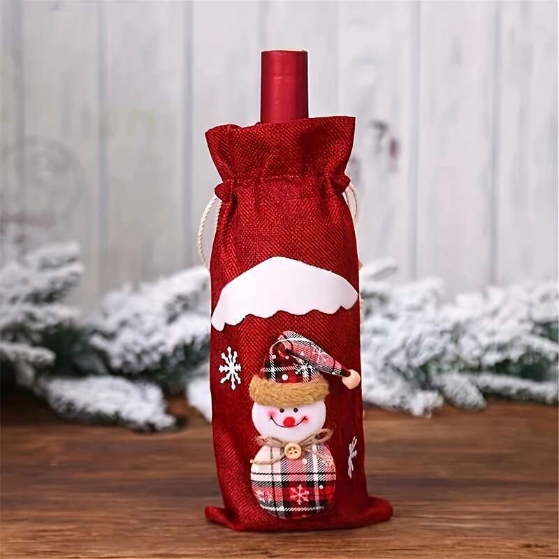 Christmas 4pcs Red Wine Bottle Santa Claus Christmas Decoration Set for Holiday Hotel Candy Gift .
