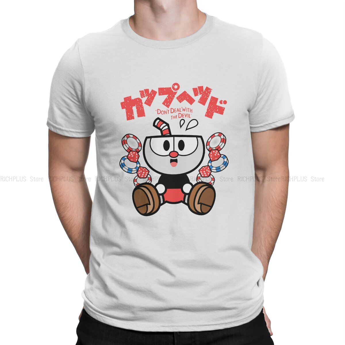 Chibi Men TShirt Cuphead Mugman Game Crewneck Tops T Shirt Humor Gift Idea