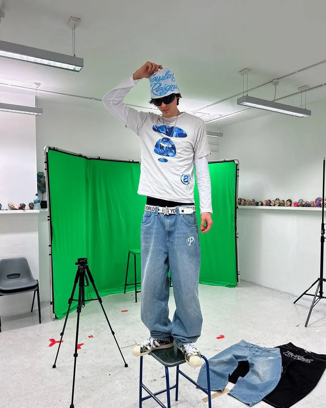 Street retro hip-hop protective printed jeans trend fashion black high waisted jeans Y2k mens ultra-fine loose casual wide leg pants 241108