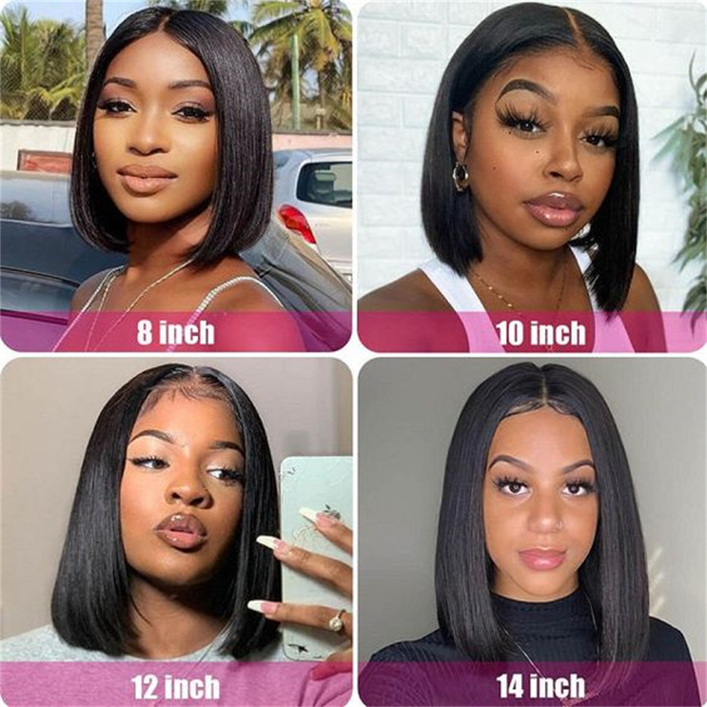 Bob Really Human Hair Ready to Wear Go Glueless Black Bone Straight 13x4 Frontal Transparent HD Lace Front Closure Synthetic Wig With Babyhair