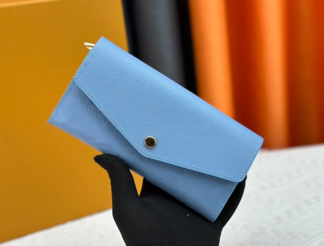 Luxury designer Empreinte sarah Shoulder wallet 7 colors fashion single zipper pocket men women leather lady ladies long purse card with box Handbag Tote 61182 Blue