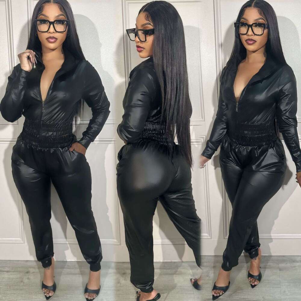 shanshi leather jacket women Women's Set Hooded Two Piece Casual Sports Suit faux leather jacket