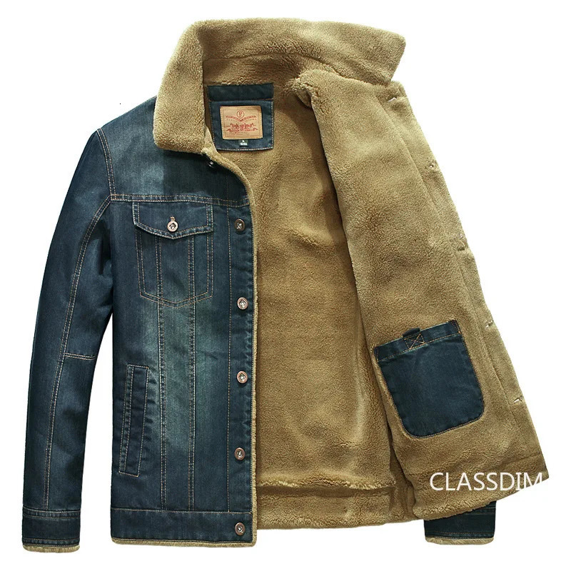 Mens denim jacket winter coat wool warm denim jacket high-quality mens casual blue denim jacket fashion jeans Coats 5XL 241108