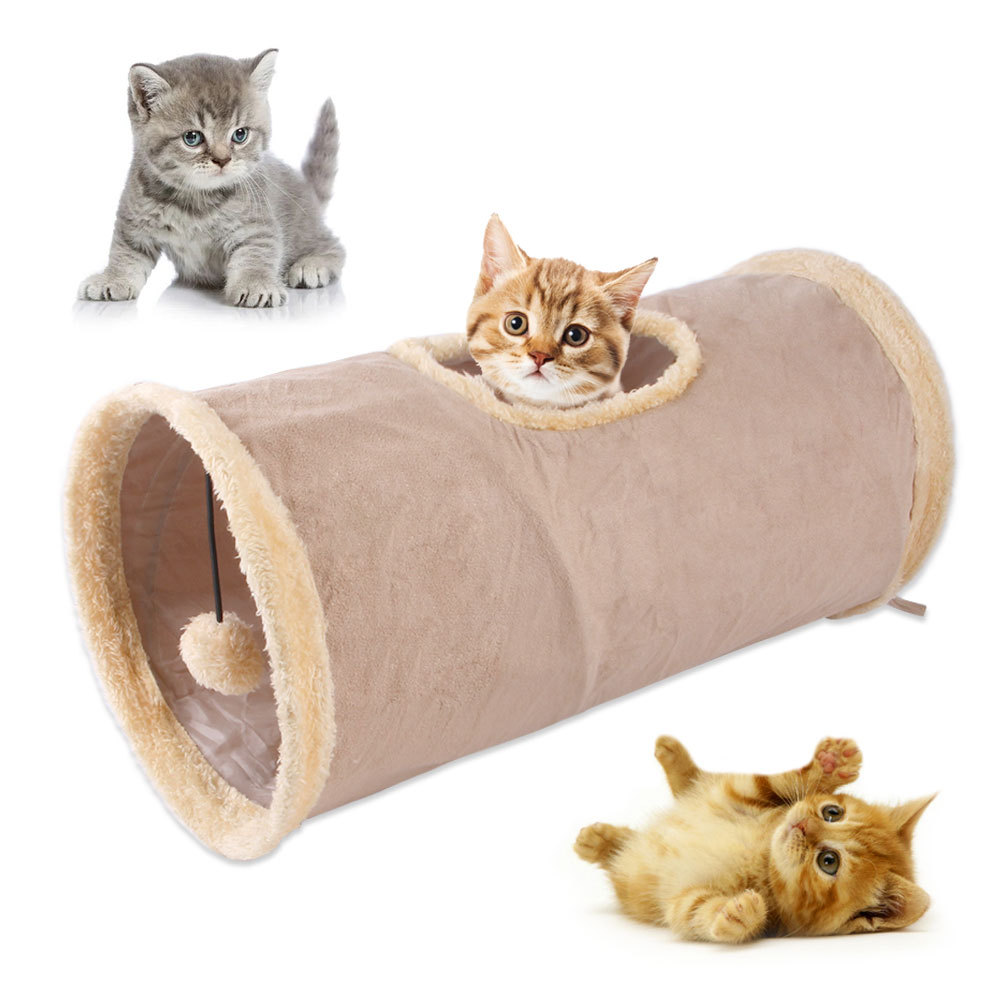 1 foldable cat tunnel, fluffy cat channel with ringing paper cat toys, suitable for cats hiding nature, convenient storage