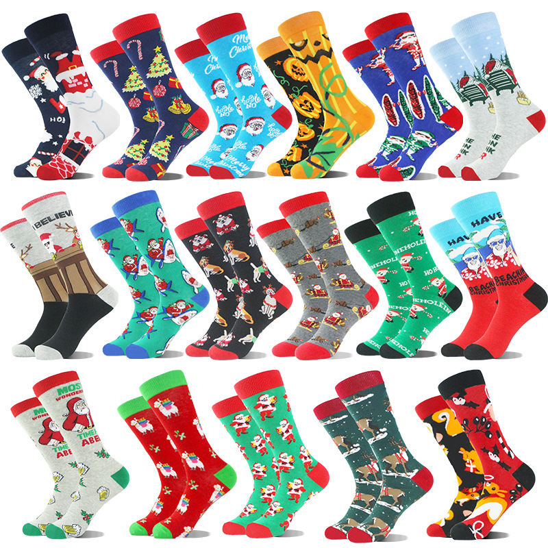 Wholesale Mix 16 Colors Mens And Womens Christmas Stocking Socks Thickened Cotton Socks Christmas-socks Five Pairs A Pack Can Mix Styles