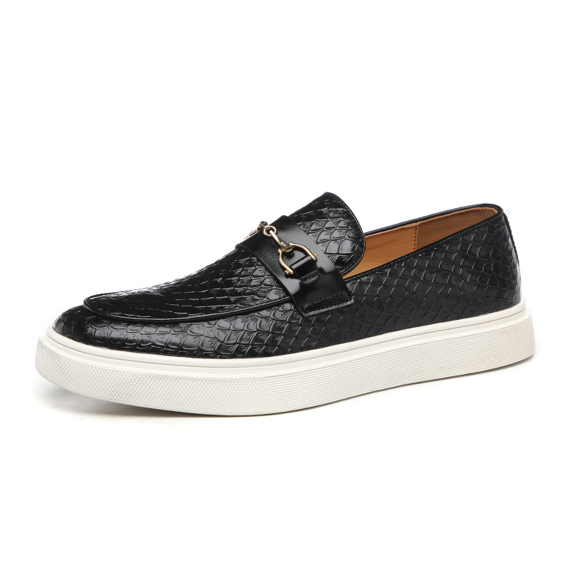 Casual Men's Emed Leather Men Fashion Buckle Loafers Mens Slip-on Board Shoes Outdoor Flats c385 s