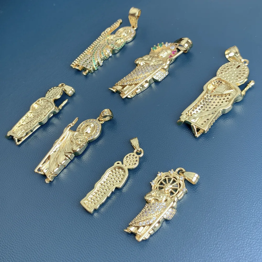 18K Gold Plated San Judas Tadeo Charm Catholic Mexico Cubic Zirconia Saint Jude Pendant Necklace for Women Jewelry Supplies
