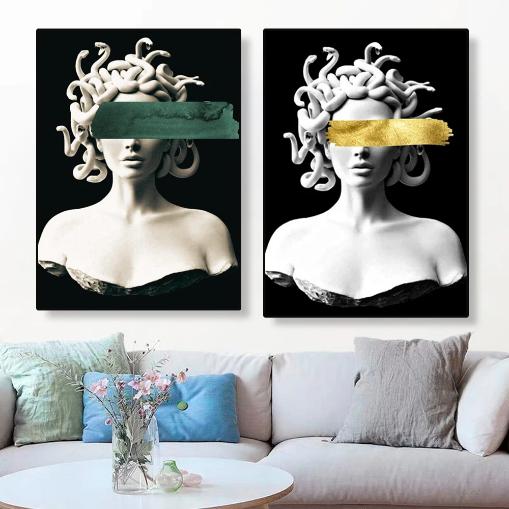 Emerald Medusa Art Poster Mythical Creature Wall Art Prints Modern Greek Mythology Canvas Painting for Gallery Home Room Decor