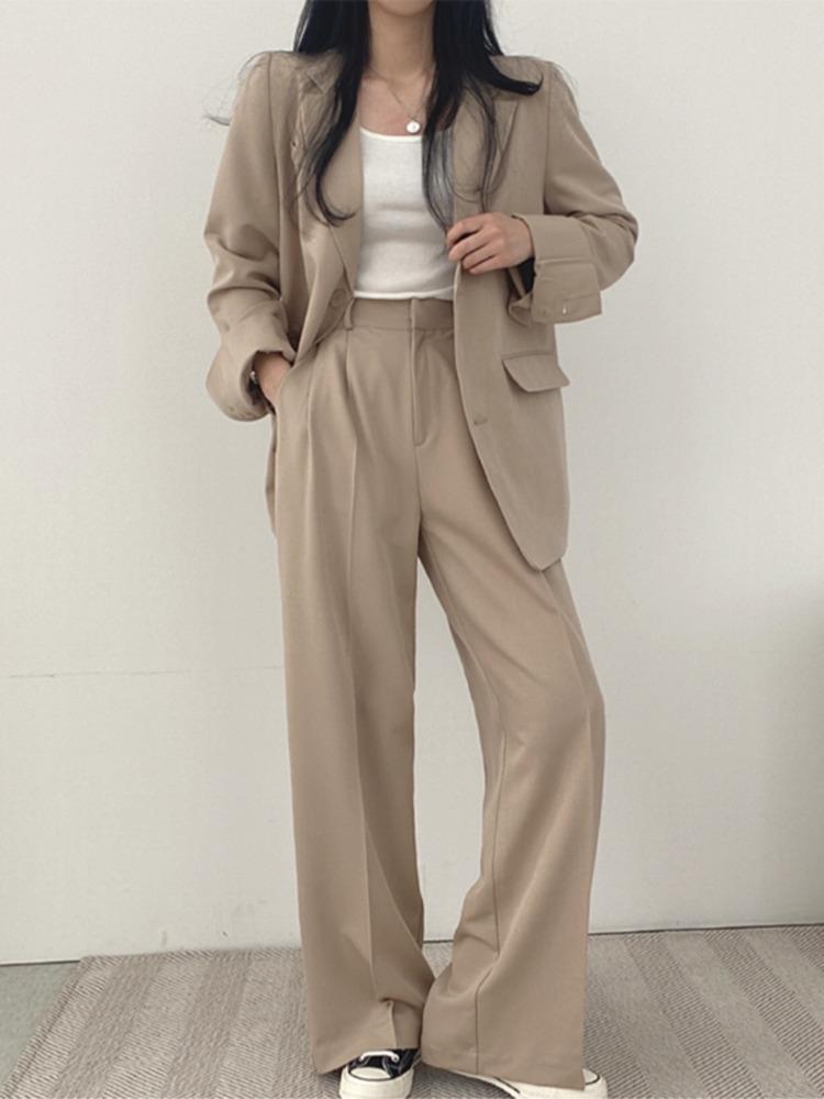 BZVW Korean Chic Designer Blazer Set For Women High Waist Loose Wide Leg Suit Pants Two Piece Female Clothes 2023 New 25X01858