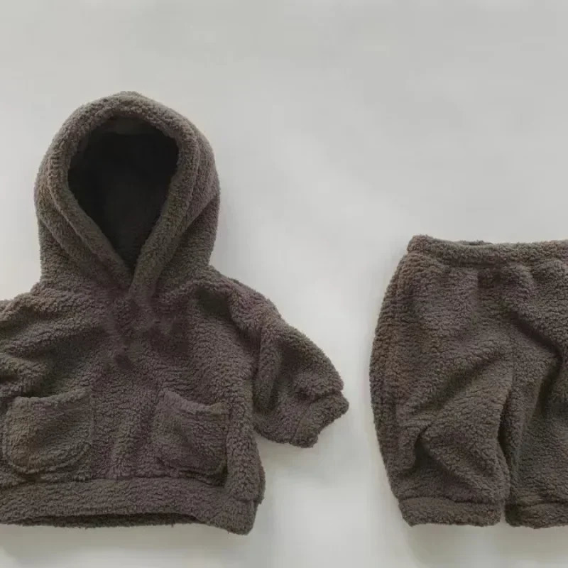 Winter Baby Plush Fleece Thicken Warm Hoodies Sets Toddler Boys Hooded Sweatshirt and Pants Set Children 2pcs Clothes Suit 241111