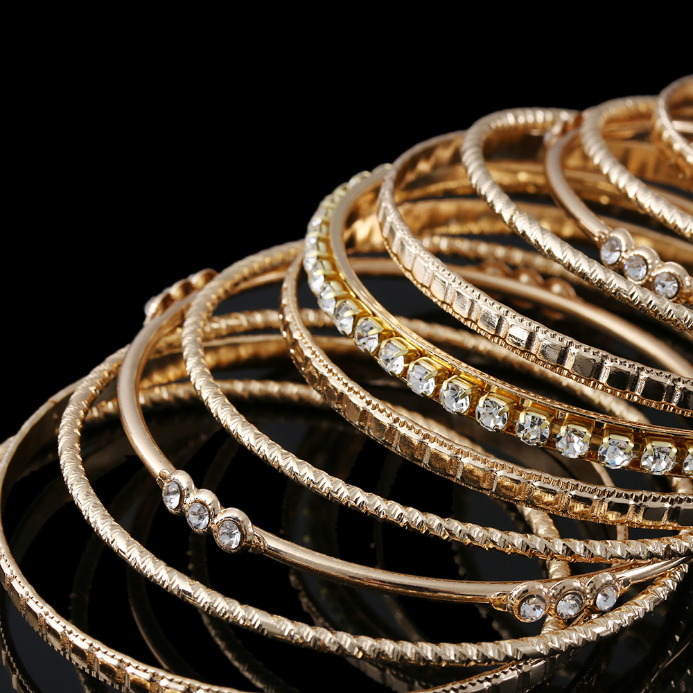 Big Circle Metal Wire Indian Bangle Jewelry Party Gifts Retro Style Trendy Gold Silver Plated Bangles Bracelets Set For Women