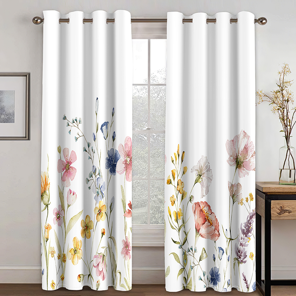 3D Digital Printing Curtain for Kitchen, Short Window Curtains, Floral and Flowers, 2 Panels
