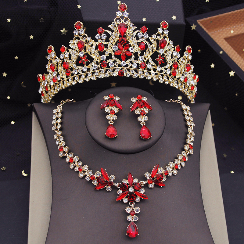 Gorgeous Purple Crown Bridal Jewelry Sets for Women Tiaras Necklace Earring Wedding Choker Set Bride Evening Jewelry Accessories