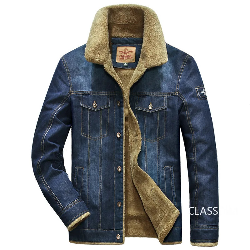 Mens denim jacket winter coat wool warm denim jacket high-quality mens casual blue denim jacket fashion jeans Coats 5XL 241108